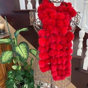 Great Christmas holiday gift NWOT genuine red rabbit fur scarf 54” x 7” approx.